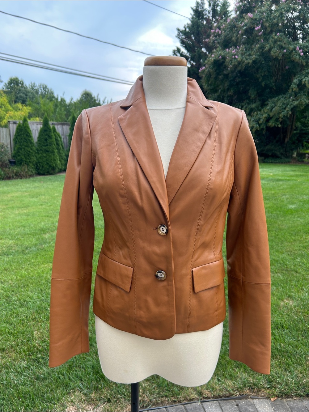 NWT Etcetera Women's Cognac Leather Blazer Jacket